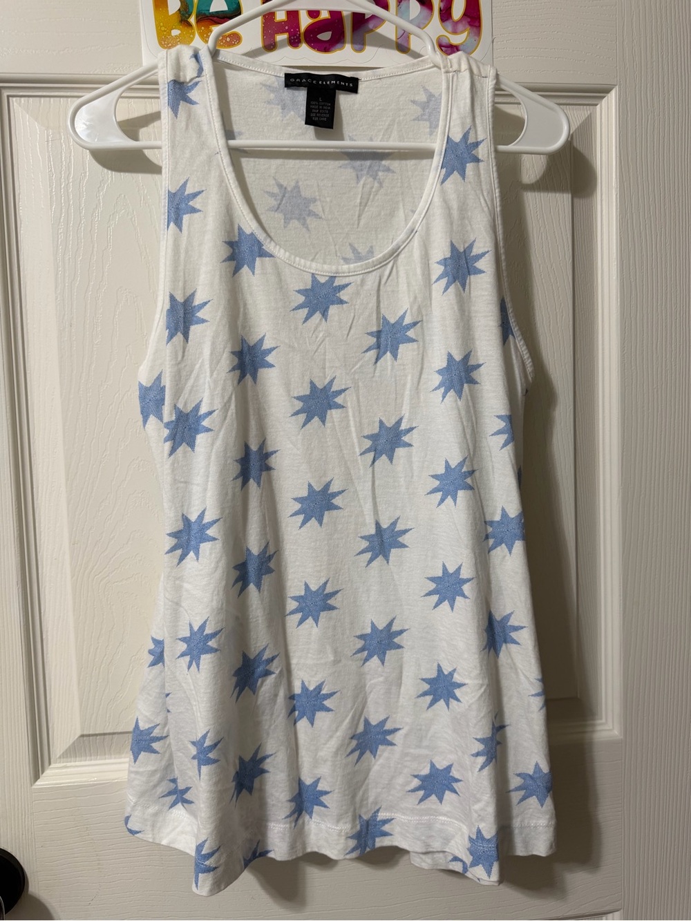 Grace Elements White Tank with Light Blue Star Pattern